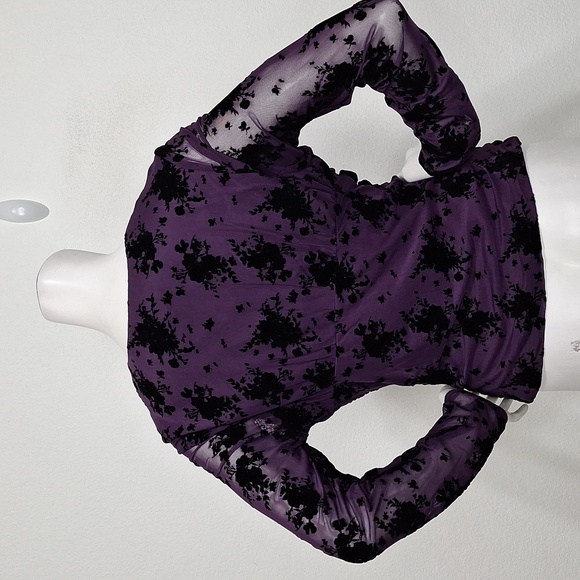 Nicole Miller NEW Purple Whimsigoth Witchy Ruched Burnout Velvet Fairy Top Sz. M - Picture 5 of 13
